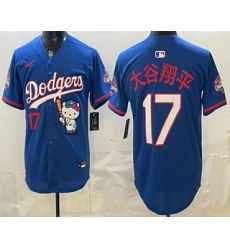 Men's Los Angeles Dodgers #17 Shohei Ohtani Blue Japanese Hello Kitty 2025 World Series Champions Limited Jersey