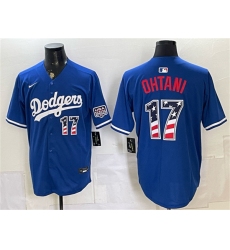 Men's Los Angeles Dodgers #17 Shohei Ohtani Royal 250 Fourth of July Stitched Baseball Jersey