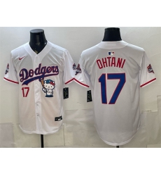 Men's Los Angeles Dodgers #17 Shohei Ohtani White Hello Kitty Night 2025 World Series Champions Stitched Baseball Jersey