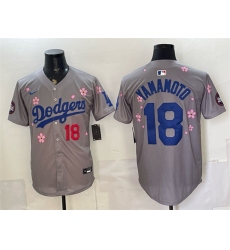 Men's Los Angeles Dodgers #18 Yoshinobu Yamamoto Grey 2025 Tokyo Series Limited Stitched Baseball Jersey