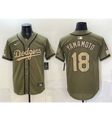 Mens Los Angeles Dodgers #18 Yoshinobu Yamamoto Olive 2026 Armed Forces Day Stitched Baseball Jersey