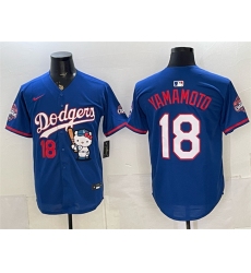 Men's Los Angeles Dodgers #18 Yoshinobu Yamamoto Royal Hello Kitty Night 2025 World Series Champions Stitched Baseball Jersey