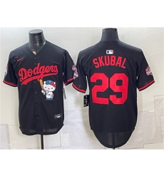 Men's Los Angeles Dodgers #29 Tarik Skubal Black Hello Kitty Night 2025 World Series Champions Stitched Baseball Jersey