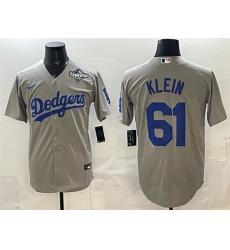 Men's Los Angeles Dodgers #61 Will Klein Grey 2025 World Series Cool Base Stitched Baseball Jersey