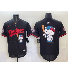 Men's Los Angeles Dodgers Team Big Logo Black Hello Kitty Night 2025 World Series Champions Stitched Baseball Jersey