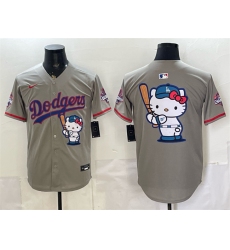 Men's Los Angeles Dodgers Team Big Logo Grey Hello Kitty Night 2025 World Series Champions Stitched Baseball Jersey