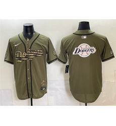 Men's Los Angeles Dodgers Team Big Logo Olive 2026 Armed Forces Day Stitched Baseball Jersey