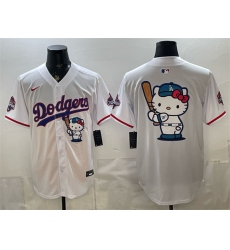 Men's Los Angeles Dodgers Team Big Logo White Hello Kitty Night 2025 World Series Champions Stitched Baseball Jersey