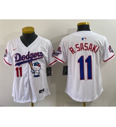 Women's Los Angeles Dodgers #11 Roki Sasaki White Hello Kitty Night 2025 World Series Champions Stitched Baseball Jersey(Run Small)
