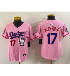 Women's Los Angeles Dodgers #17 大谷翔平 Pink Hello Kitty Night 2025 World Series Champions Stitched Baseball Jersey(Run Small)