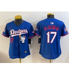 Women's Los Angeles Dodgers #17 大谷翔平 Royal Hello Kitty Night 2025 World Series Champions Stitched Baseball Jersey(Run Small)