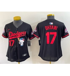 Women's Los Angeles Dodgers #17 Shohei Ohtani Black Hello Kitty Night 2025 World Series Champions Stitched Baseball Jersey(Run Small)