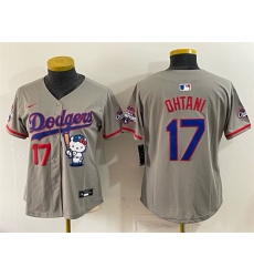 Women's Los Angeles Dodgers #17 Shohei Ohtani Grey Hello Kitty Night 2025 World Series Champions Stitched Baseball Jersey(Run Small)