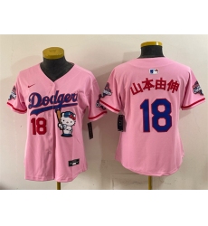 Women's Los Angeles Dodgers #18 山本由伸 Pink Hello Kitty Night 2025 World Series Champions Stitched Baseball Jersey(Run Small)