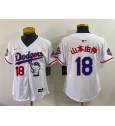 Women's Los Angeles Dodgers #18 山本由伸 White Hello Kitty Night 2025 World Series Champions Stitched Baseball Jersey(Run Small)