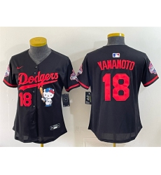 Women's Los Angeles Dodgers #18 Yoshinobu Yamamoto Black Hello Kitty Night 2025 World Series Champions Stitched Baseball Jersey(Run Small)