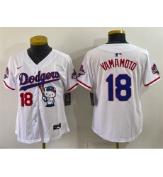 Women's Los Angeles Dodgers #18 Yoshinobu Yamamoto White Hello Kitty Night 2025 World Series Champions Stitched Baseball Jersey(Run Small)
