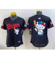 Women's Los Angeles Dodgers Team Big Logo Black Hello Kitty Night 2025 World Series Champions Stitched Baseball Jersey(Run Small)