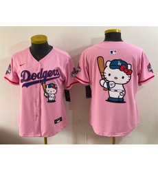 Women's Los Angeles Dodgers Team Big Logo Pink Hello Kitty Night 2025 World Series Champions Stitched Baseball Jersey(Run Small)