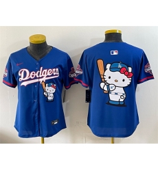 Women's Los Angeles Dodgers Team Big Logo Royal Hello Kitty Night 2025 World Series Champions Stitched Baseball Jersey(Run Small)