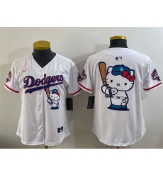 Women's Los Angeles Dodgers Team Big Logo White Hello Kitty Night 2025 World Series Champions Stitched Baseball Jersey(Run Small)