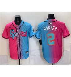 Men's San Antonio Spurs #2 Dylan Harper Pink Blue Limited Stitched Baseball Jersey