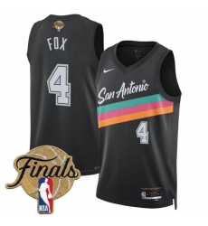 Men's San Antonio Spurs #4 De'Aaron Fox Black 2026 Finals City Edition Stitched Basketball Jersey