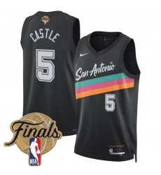 Men's San Antonio Spurs #5 Stephon Castle Black 2026 Finals City Edition Stitched Basketball Jersey