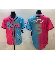Men's San Antonio Spurs #5 Stephon Castle Pink Blue Limited Stitched Baseball Jersey