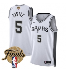 Men's San Antonio Spurs #5 Stephon Castle White 2026 Finals Association Edition Stitched Basketball Jersey