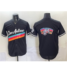 Men's San Antonio Spurs Team Big Logo Black Stitched Baseball Jersey