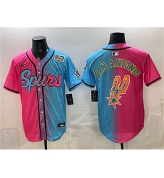Men's San Antonio Spurs Team Big Logo Pink Blue USA 250 Stitched Baseball Jersey