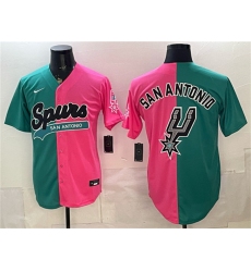 Men's San Antonio Spurs Team Big Logo Teal Pink Split Stitched Jersey