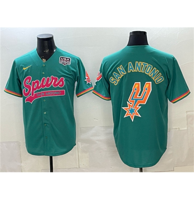 Men's San Antonio Spurs Team Big Logo Teal USA 250 Stitched Baseball Jersey