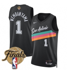 Men's San Antonio Spurs #1 Victor Wembanyama Black 2026 Finals City Edition Stitched Basketball Jersey