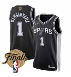 Men's San Antonio Spurs #1 Victor Wembanyama Black 2026 Finals Icon Edition Stitched Basketball Jersey