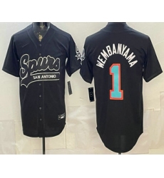 Men's San Antonio Spurs #1 Victor Wembanyama Black Stitched Baseball Jersey