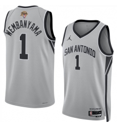 Men's San Antonio Spurs #1 Victor Wembanyama Gray 2026 Finals Stitched Basketball Jersey