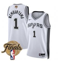Men's San Antonio Spurs #1 Victor Wembanyama White 2026 Finals Association Edition Stitched Basketball Jersey