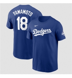 Men's Los Angeles Dodgers #18 Yoshinobu Yamamoto Royal 2025 World Series Champions Name & Number T-Shirt