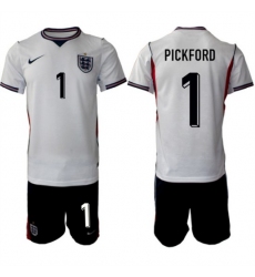 Men's England 2026 #1 Jordan Pickford White Home Soccer Jersey Suit