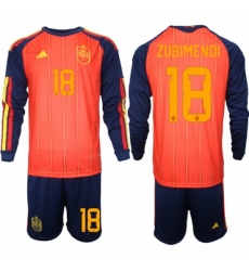 Spain 2026 FIFA World Cup Soccer Jersey Red LONG #18 ZUBIMENDI