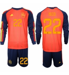 Spain 2026 FIFA World Cup Soccer Jersey Red LONG #22 ISCO