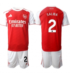 Men's Arsenal F.C #2 William Saliba 2026 Red Home Soccer Jersey Suit