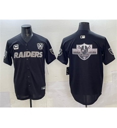 Men's Las Vegas Raiders Team Big Logo Black With Nevada Silver Stat And 65th Anniversary 3-Star C Stitched Baseball Jersey