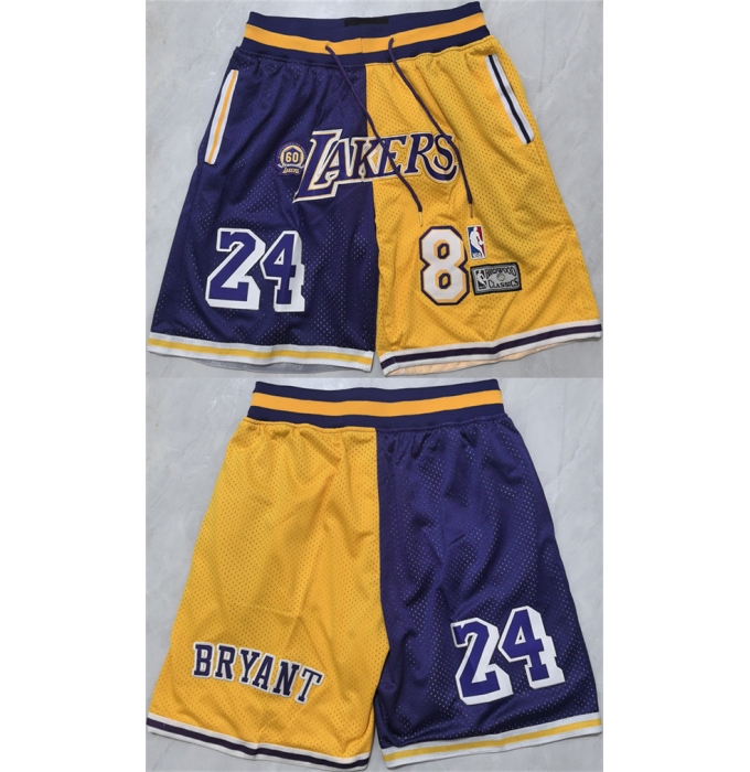 Men's #8 #24 Kobe Bryant Purple Yellow 2026 Shorts (Run Small)