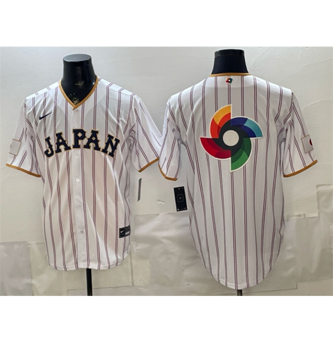 Men's Japan Baseball White 2026 World Baseball Classic Big Logo Home Stadium Stitched Jersey