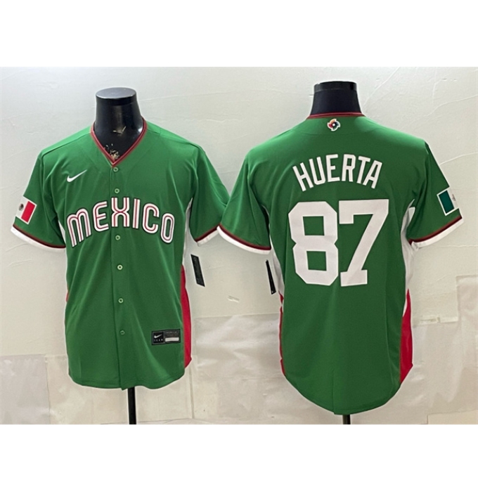 Men's Mexico Baseball #87 Jesus Huerta Green 2026 World Baseball Classic Stadium Stitched Jersey