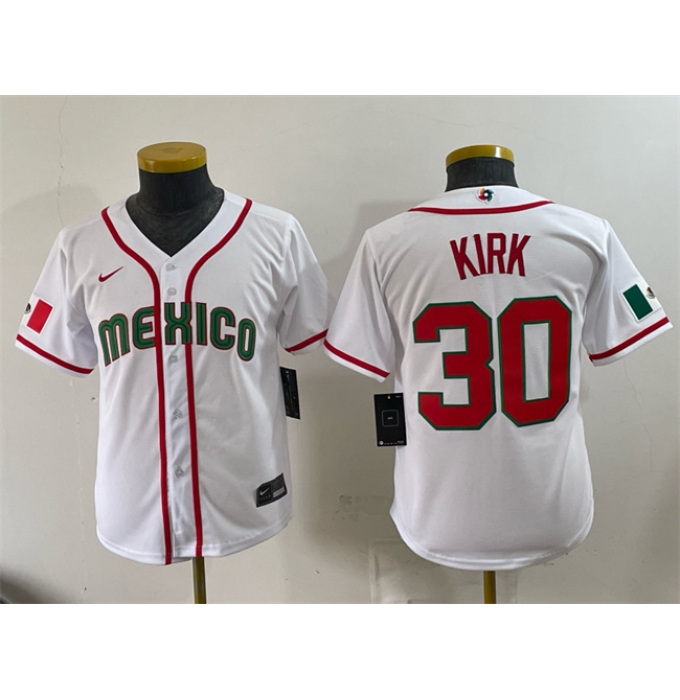 Youth Mexico Baseball #30 Alejandro Kirk White 2026 World Baseball Classic Home Stadium Stitched Baseball Jersey