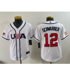 Youth USA Baseball #12 Kyle Schwarber White 2026 World Baseball Classic Home Stadium Stitched Baseball Jersey